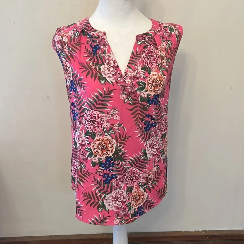J Crew Floral Hot Pink Sleeveless Top Size 00 EUC